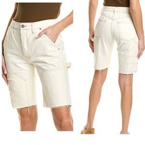 Frame Le Slouch Bermuda Off White Rips Jean Shorts Size 25 NWT $248